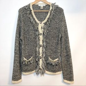 Nicole Alexander Womens Cardigan Sweater with Fringe Accent, Size Large